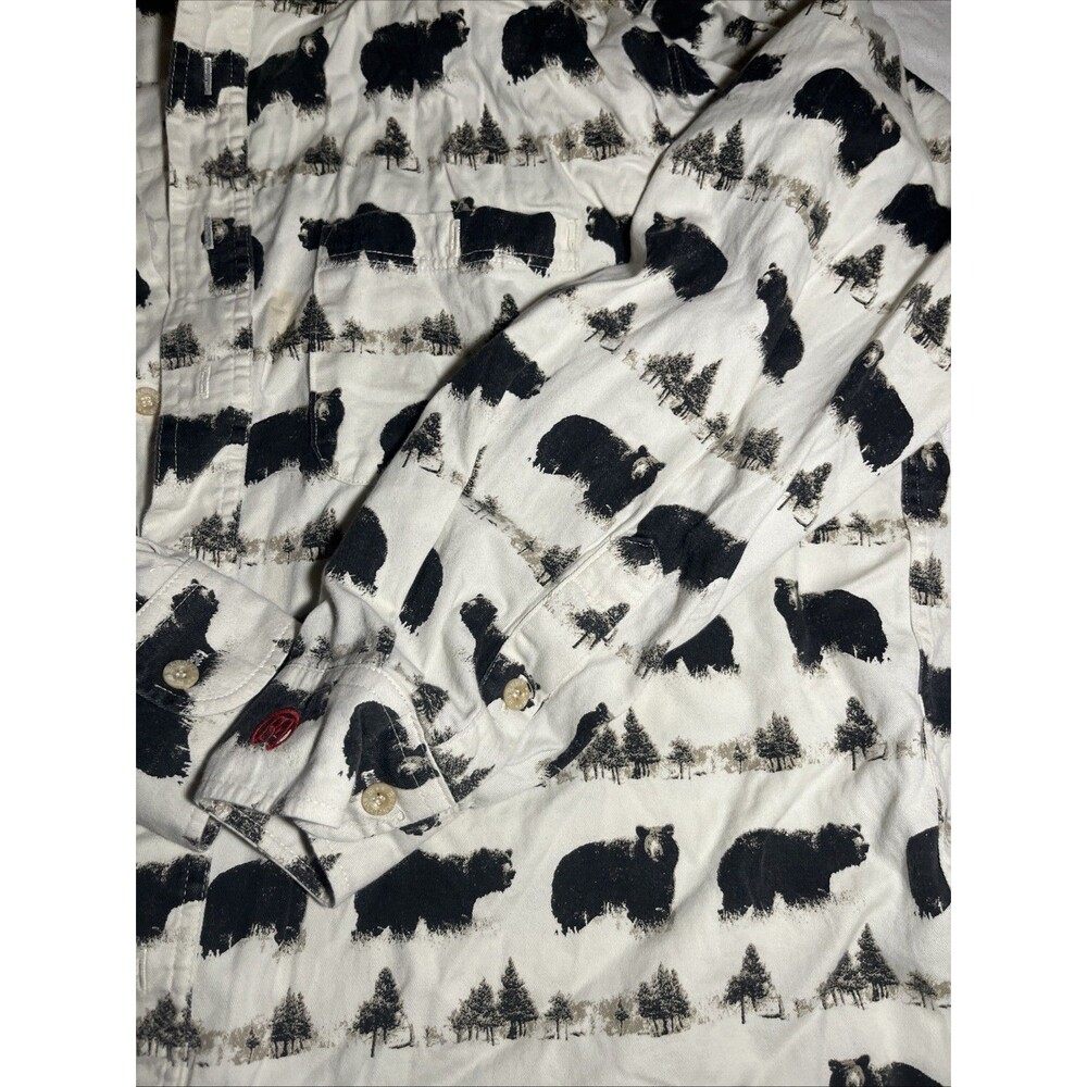 Vintage Barn Fly Brown XL Bear Tree All Over Print Long Sleeve Shirt Made In USA